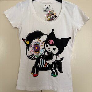 RARE Tokidoki Sanrio Carmelo & Kuromi  Sz M White Scoop Neck T  NWT w sticker